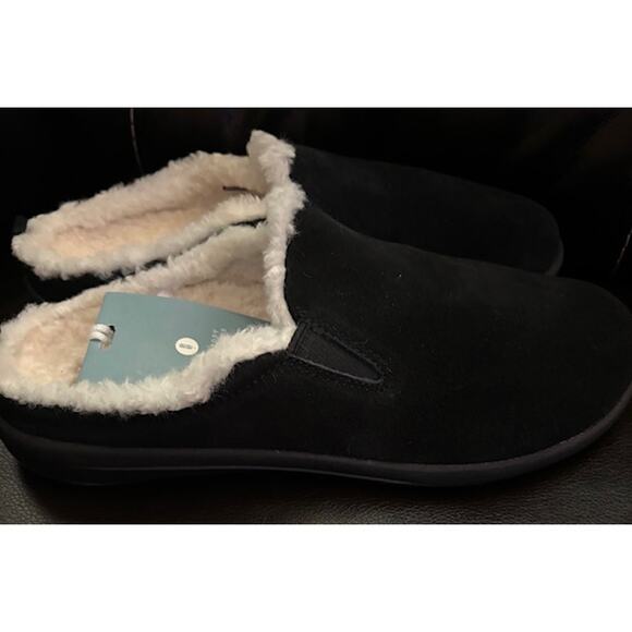 NIB Men\'s Dundee Suede Slipper, Size 8D, Black Sherpa Plush Revitalign main image 5